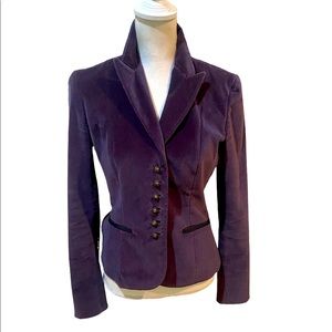 Tahari velvet romantic fitted jacket purple mini metal buttons ribbon trim sz 8